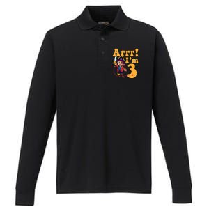 3rd Pirate Birthday Party Arrr IM 3 Three Years Old Performance Long Sleeve Polo