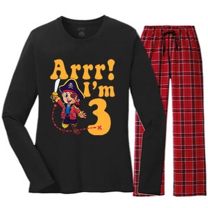 3rd Pirate Birthday Party Arrr IM 3 Three Years Old Women's Long Sleeve Flannel Pajama Set 