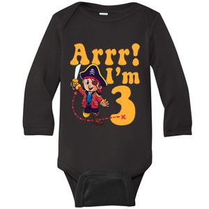 3rd Pirate Birthday Party Arrr IM 3 Three Years Old Baby Long Sleeve Bodysuit