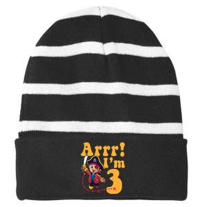 3rd Pirate Birthday Party Arrr IM 3 Three Years Old Striped Beanie with Solid Band