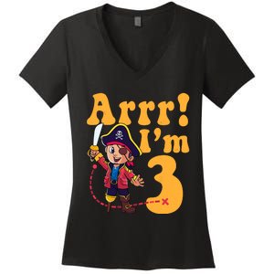 3rd Pirate Birthday Party Arrr IM 3 Three Years Old Women's V-Neck T-Shirt