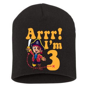 3rd Pirate Birthday Party Arrr IM 3 Three Years Old Short Acrylic Beanie