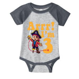 3rd Pirate Birthday Party Arrr IM 3 Three Years Old Infant Baby Jersey Bodysuit