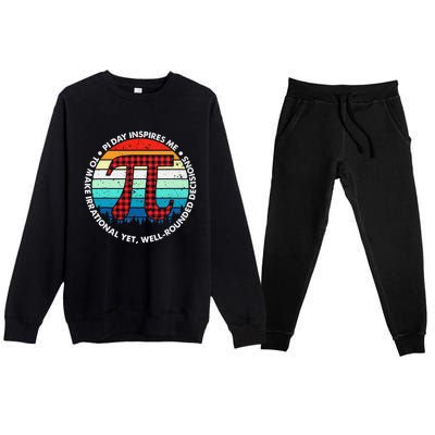 3.14 Pi Digits Vintage 3.14 Pi Math Teacher Happy Pi Day Premium Crewneck Sweatsuit Set