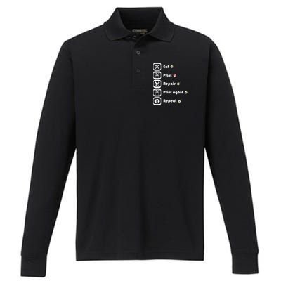 3D Printing Eat Print Repeat I 3D Printer Performance Long Sleeve Polo