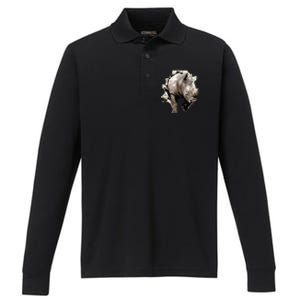 3D Rhino African Safari Animal Rhinoceros Tee Performance Long Sleeve Polo