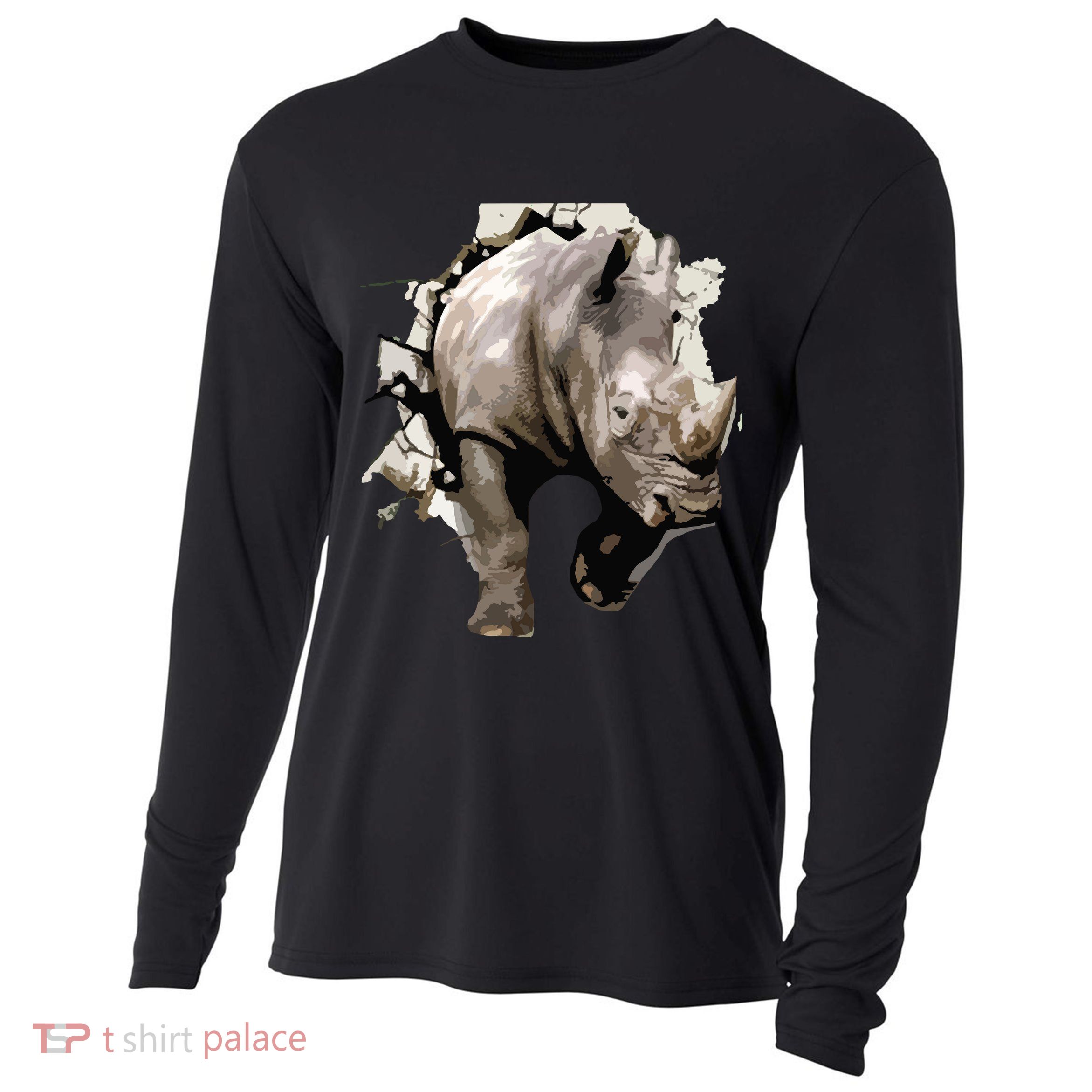 3D Rhino African Safari Animal Rhinoceros Tee Cooling Performance Long Sleeve Crew