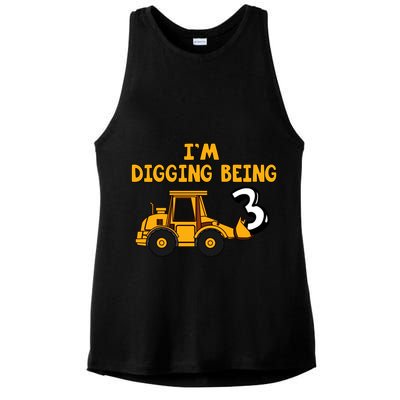 3rd Birthday I'm Digging Being Three Ladies PosiCharge Tri-Blend Wicking Tank