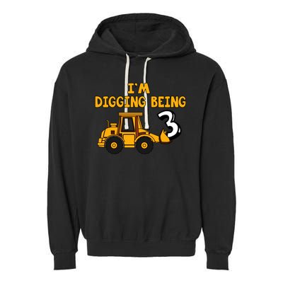 3rd Birthday I'm Digging Being Three Garment-Dyed Fleece Hoodie