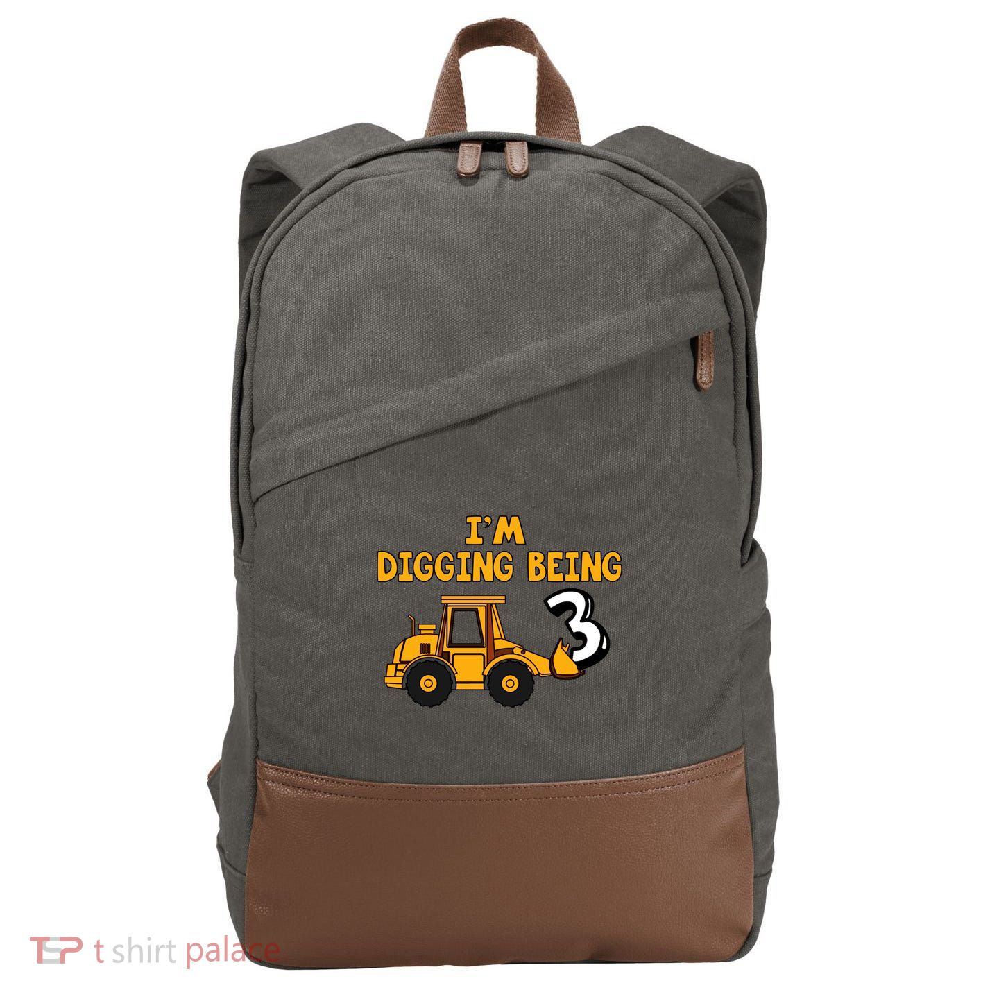 3rd Birthday I'm Digging Being Three Cotton Canvas Backpack
