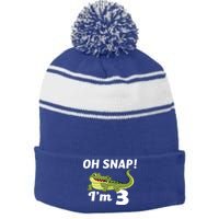 3rd Birthday Oh Snap Im 3 Stripe Pom Pom Beanie