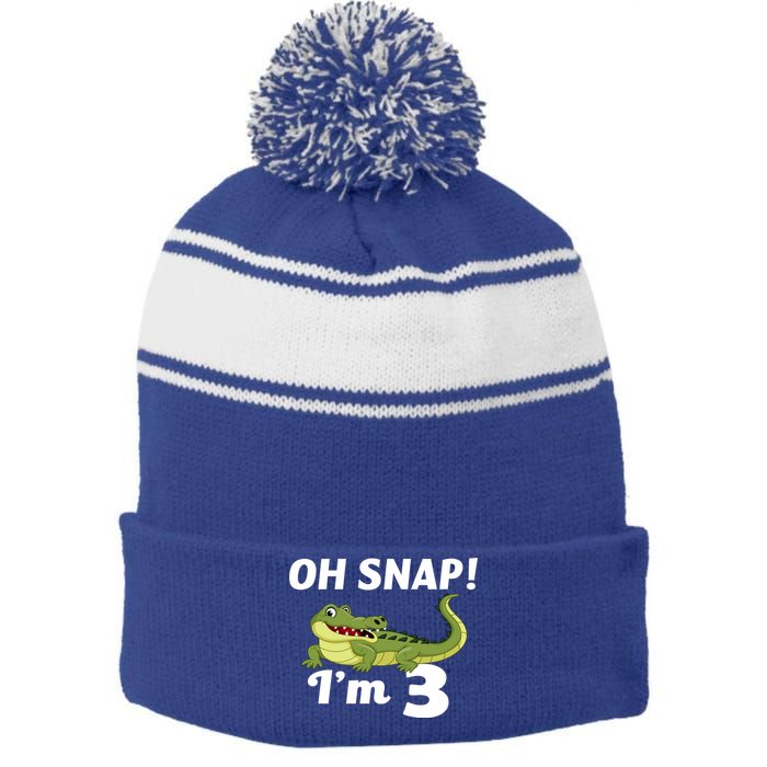 3rd Birthday Oh Snap Im 3 Stripe Pom Pom Beanie