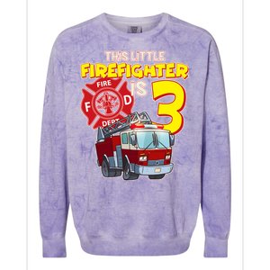 3rd Birthday This Little Firefighter Is Three Colorblast Crewneck Sweatshirt