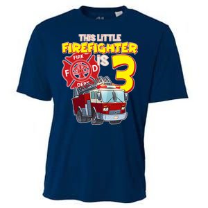 3rd Birthday This Little Firefighter Is Three Cooling Performance Crew T-Shirt