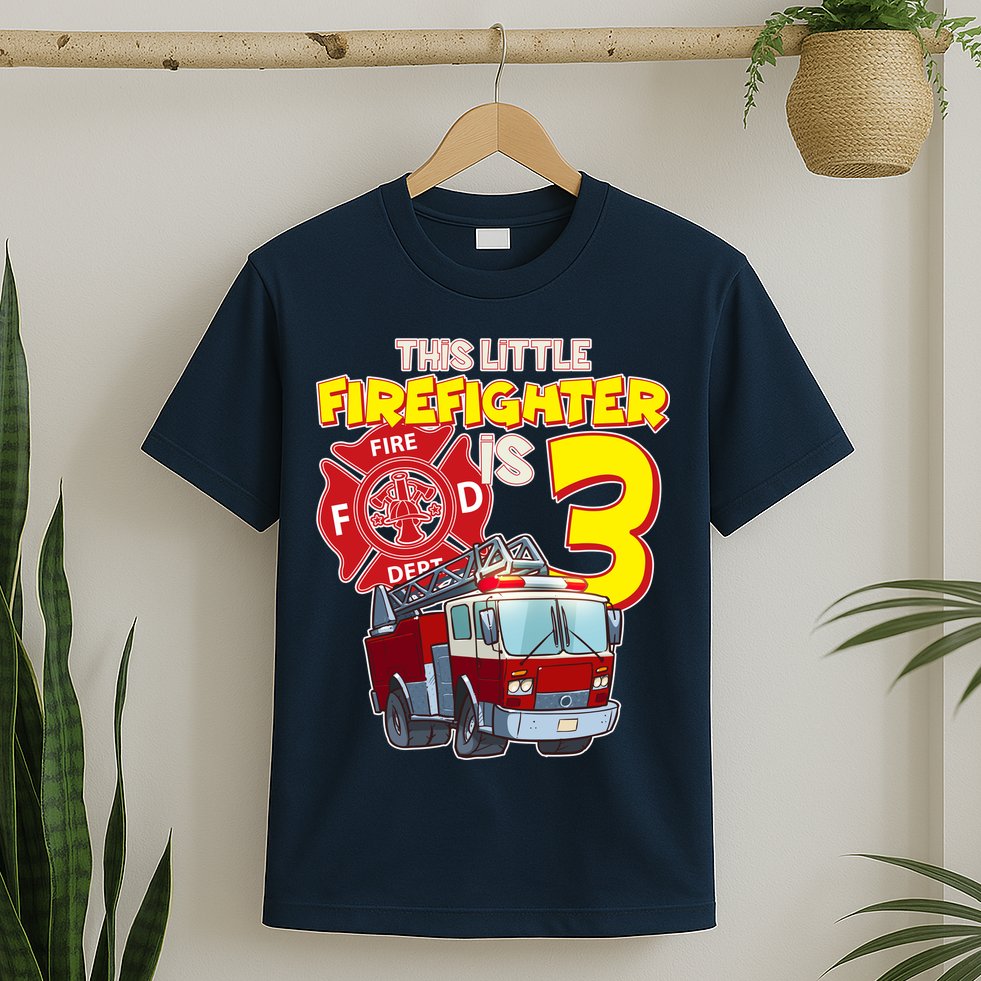 3rd Birthday This Little Firefighter Is Three T-Shirt