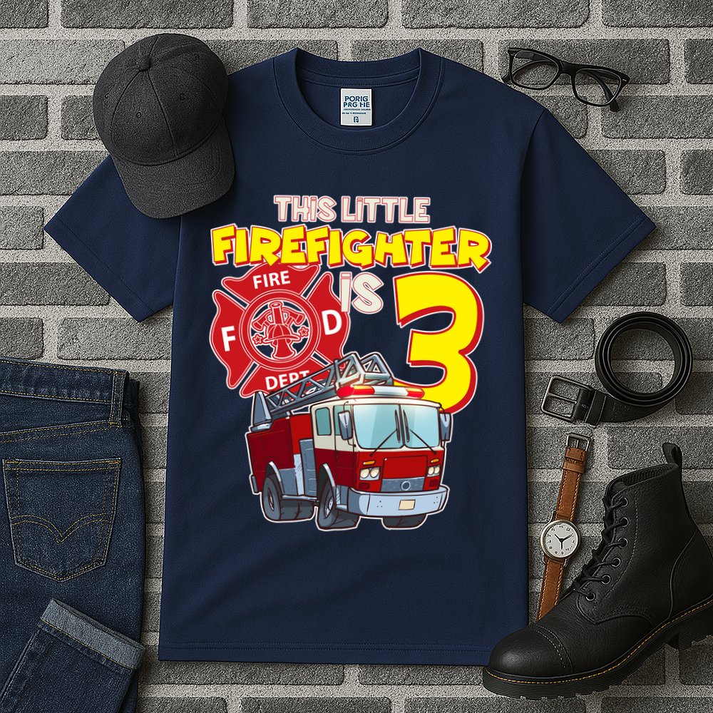 3rd Birthday This Little Firefighter Is Three Tall T-Shirt