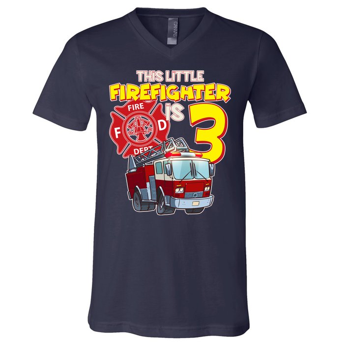 3rd Birthday This Little Firefighter Is Three V-Neck T-Shirt