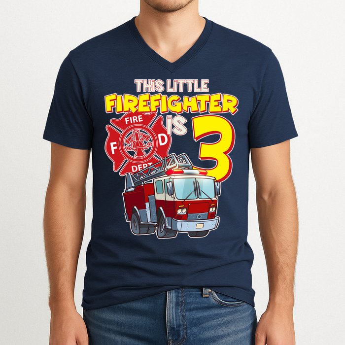 3rd Birthday This Little Firefighter Is Three V-Neck T-Shirt