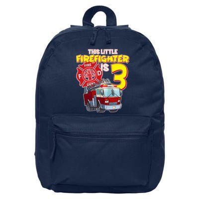 3rd Birthday This Little Firefighter Is Three 16 in Basic Backpack