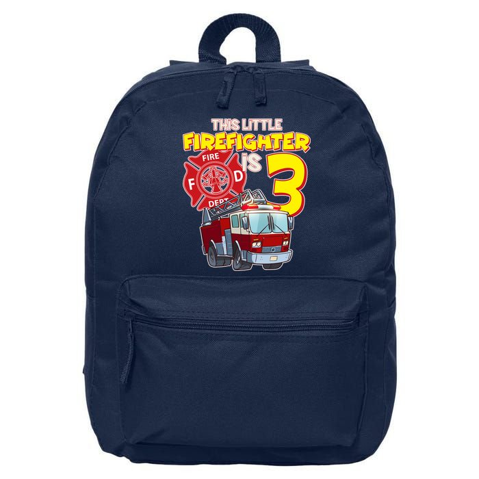 3rd Birthday This Little Firefighter Is Three 16 in Basic Backpack