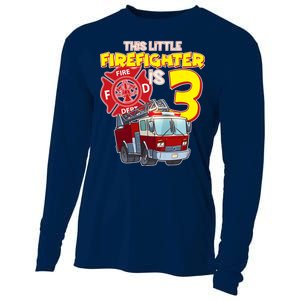 3rd Birthday This Little Firefighter Is Three Cooling Performance Long Sleeve Crew