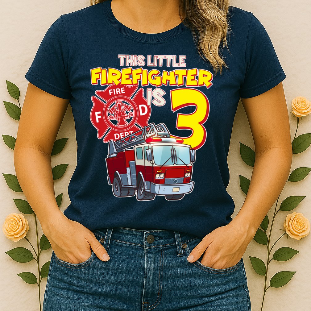 3rd Birthday This Little Firefighter Is Three Womens T-Shirt