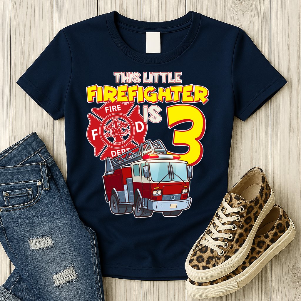 3rd Birthday This Little Firefighter Is Three Womens T-Shirt