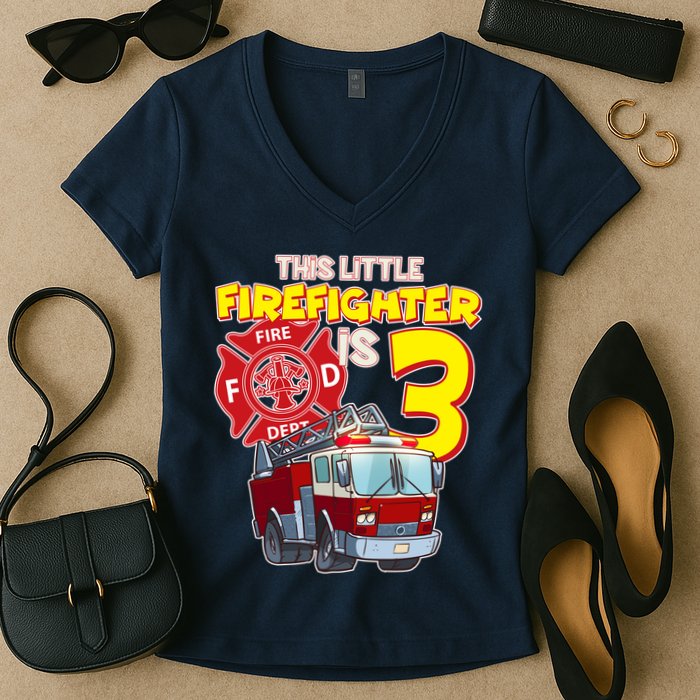 3rd Birthday This Little Firefighter Is Three Women's V-Neck T-Shirt