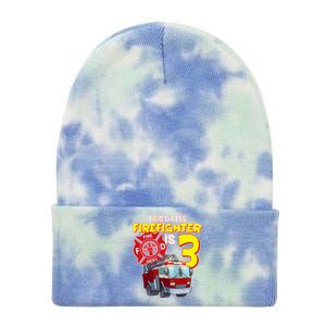 3rd Birthday This Little Firefighter Is Three Tie Dye 12in Knit Beanie