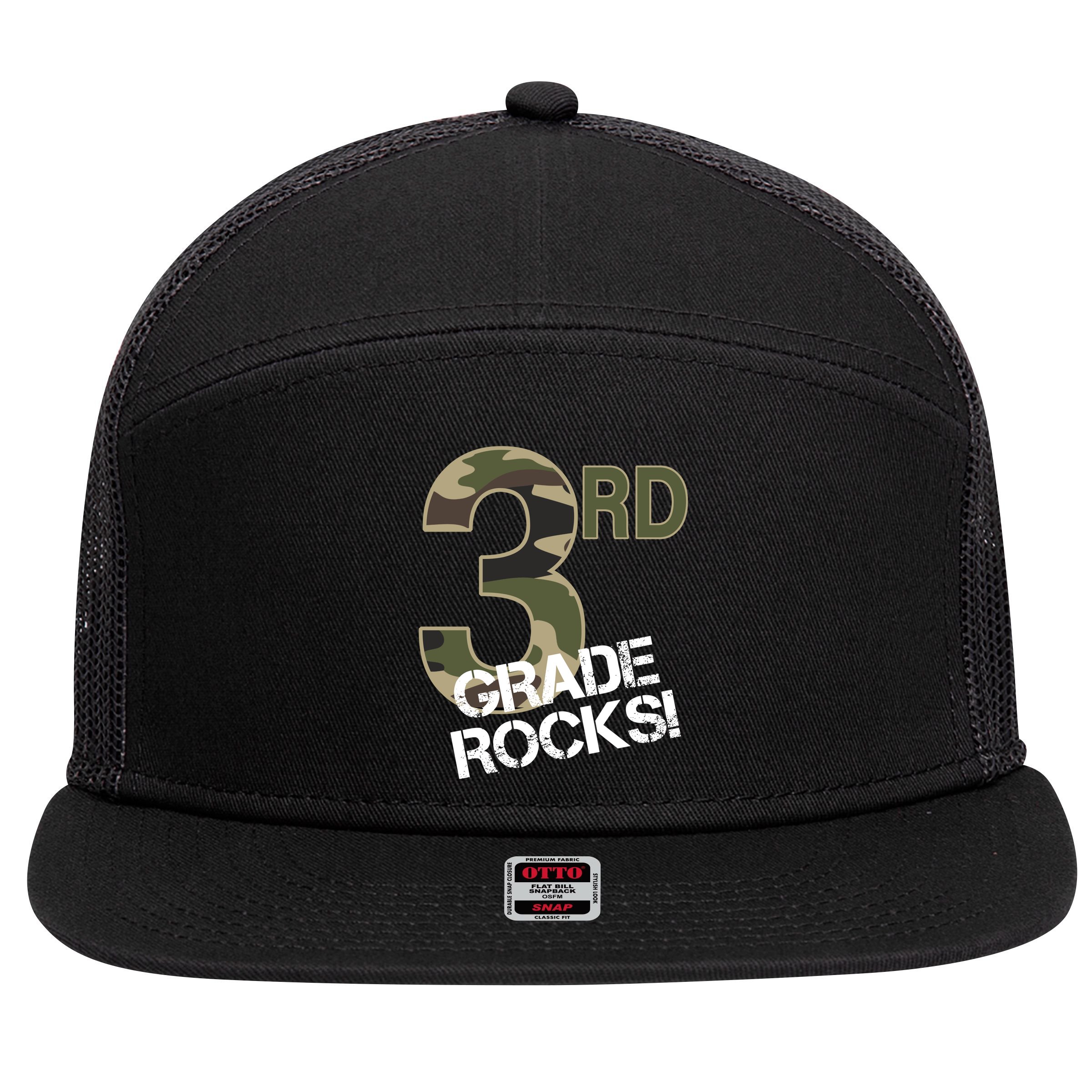 3rd Grade Rocks Camo 7 Panel Mesh Trucker Snapback Hat