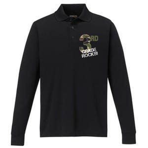 3rd Grade Rocks Camo Performance Long Sleeve Polo