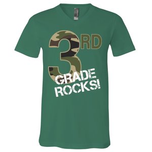 3rd Grade Rocks Camo V-Neck T-Shirt