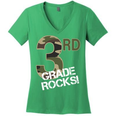 3rd Grade Rocks Camo Women's V-Neck T-Shirt