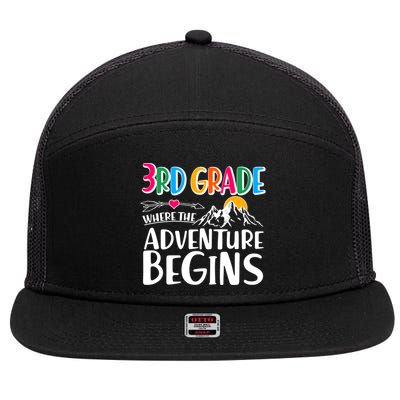 3rd Grade Where The Adventure Begins 7 Panel Mesh Trucker Snapback Hat