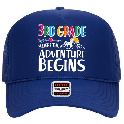 3rd Grade Where The Adventure Begins High Crown Mesh Back Trucker Hat