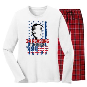 34 Reasons To Vote For Trump Women's Long Sleeve Flannel Pajama Set 