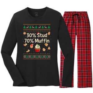 30 Stud 70 Muffin Ugly Christmas Funny Xmas Pajamas Women's Long Sleeve Flannel Pajama Set 