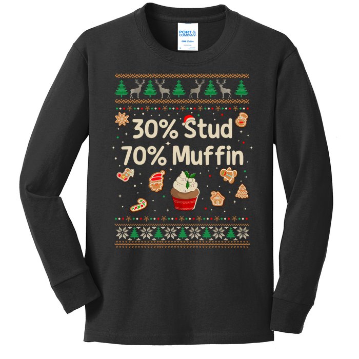 30 Stud 70 Muffin Ugly Christmas Funny Xmas Pajamas Kids Long Sleeve Shirt