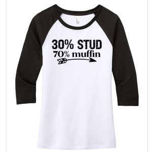 30% Stud 70% Muffin Women's Tri-Blend 3/4-Sleeve Raglan Shirt