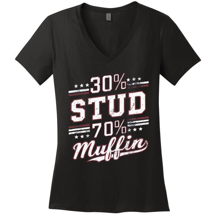 30 Stud 70 Muffin Vintage Retro Funny Joke Sarcasm Women's V-Neck T-Shirt