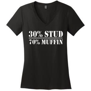 30 Stud 70 Muffin Funny Valentines Day Stud Muffin Women's V-Neck T-Shirt