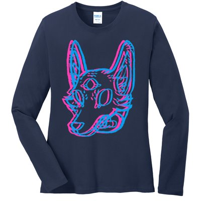 3d Space Coyote Ladies Long Sleeve Shirt