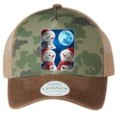 3 Snowman Christmas Moon Weird Cursed Meme Howling Parody Legacy Tie Dye Trucker Hat