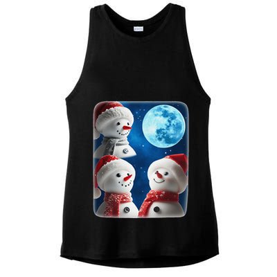 3 Snowman Christmas Moon Weird Cursed Meme Howling Parody Ladies PosiCharge Tri-Blend Wicking Tank