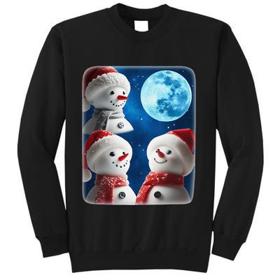 3 Snowman Christmas Moon Weird Cursed Meme Howling Parody Sweatshirt