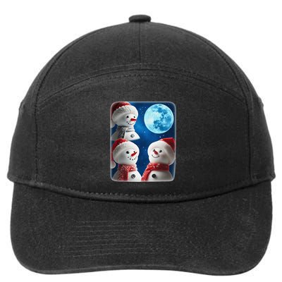3 Snowman Christmas Moon Weird Cursed Meme Howling Parody 7-Panel Snapback Hat