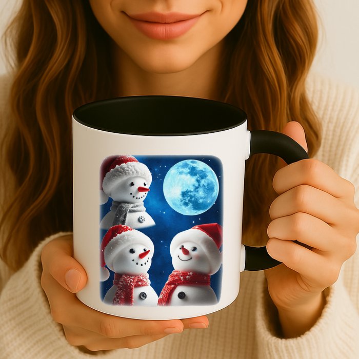 3 Snowman Christmas Moon Weird Cursed Meme Howling Parody Mug