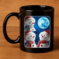 3 Snowman Christmas Moon Weird Cursed Meme Howling Parody 11oz C Handle Ceramic Mug