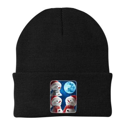 3 Snowman Christmas Moon Weird Cursed Meme Howling Parody Beanie