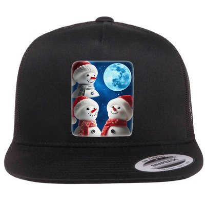 3 Snowman Christmas Moon Weird Cursed Meme Howling Parody Flatbill Hat